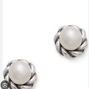 Elegant Silver and White Pearl Stud Earrings